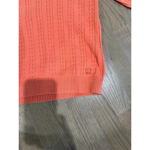 IZOD Sweater Womens Small Orange Cable Knit V-Neck Pullover Preppy - Picture 4 of 5